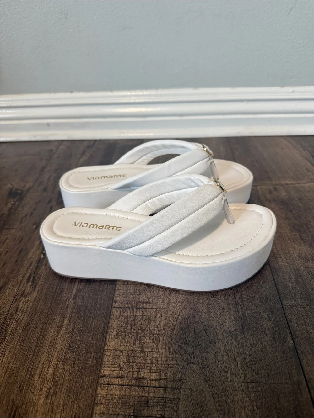 White Platform Flip Flop Wedges Sandals